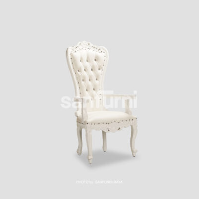 Thronet Dining Arm Chair with White Vinyl